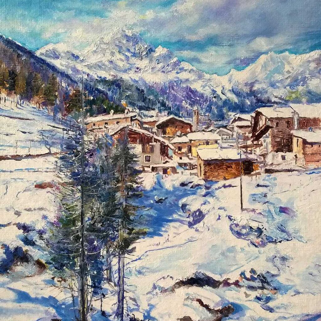 Giovanni Ferri, Terni, Paesaggio Alpino, 25 X 35 Cm, Olio Su Cartone Telato